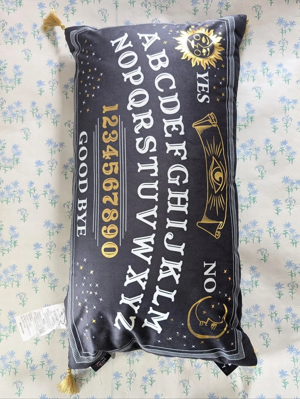 Cynthia Rowley Curious Ouija Board Throw Pillow NEW Black Gold Halloween Witchy